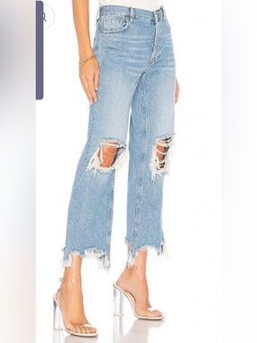 We The Free Maggie Mid Rise Straight Leg Distressed Jeans, Sz 28 Boho 90s Grunge